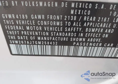 2016 Volkswagen Jetta 1.4T S z USA, uszkodzony, nr VIN 3VW267AJ7GM258432